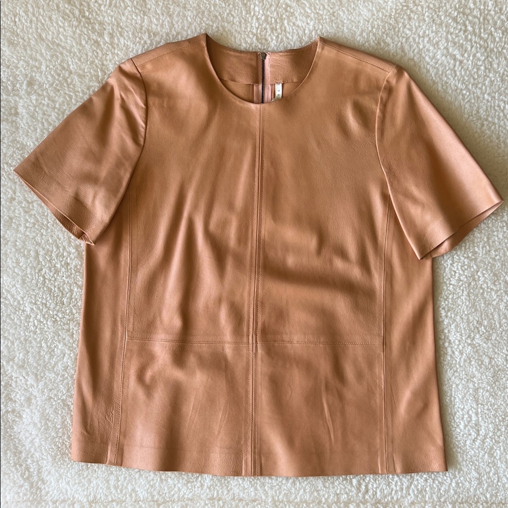 Women's Truth + Pride Pearlized Blush 100% Leather Short Sleeve Tee Top Size M